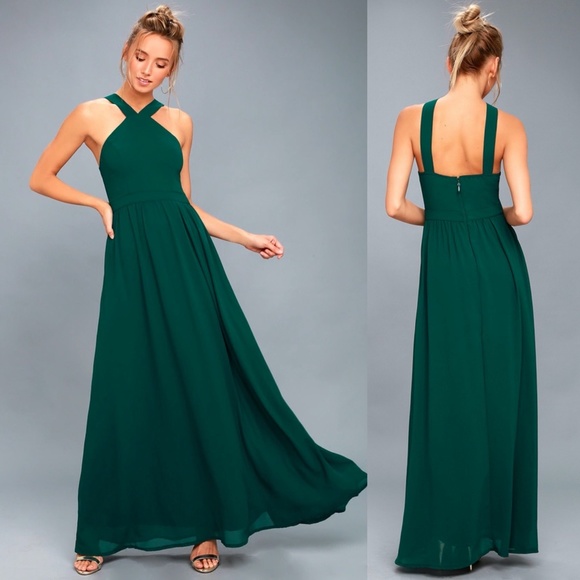 Lulus Air of Romance Maxi Dress Forest Green Large - Picture 8 of 8